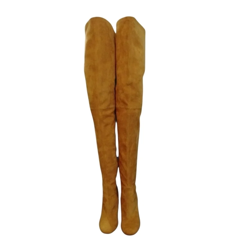 Love For Life Clear Heel Over-the-Knee Boots Mustard/Brown Suede Boots Sz 6